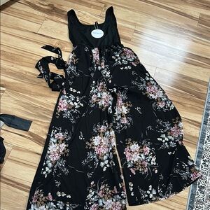 NWT Floral Black Jumpsuit wide leg